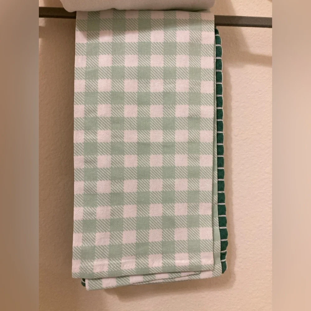 Kitchen Towel Set of 3 White Green Buffalo Plaid NWT
